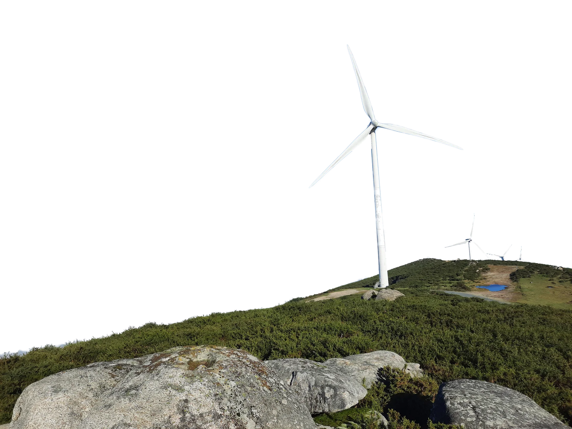Mountain landscape with wind turbines on the Camino de Santiago