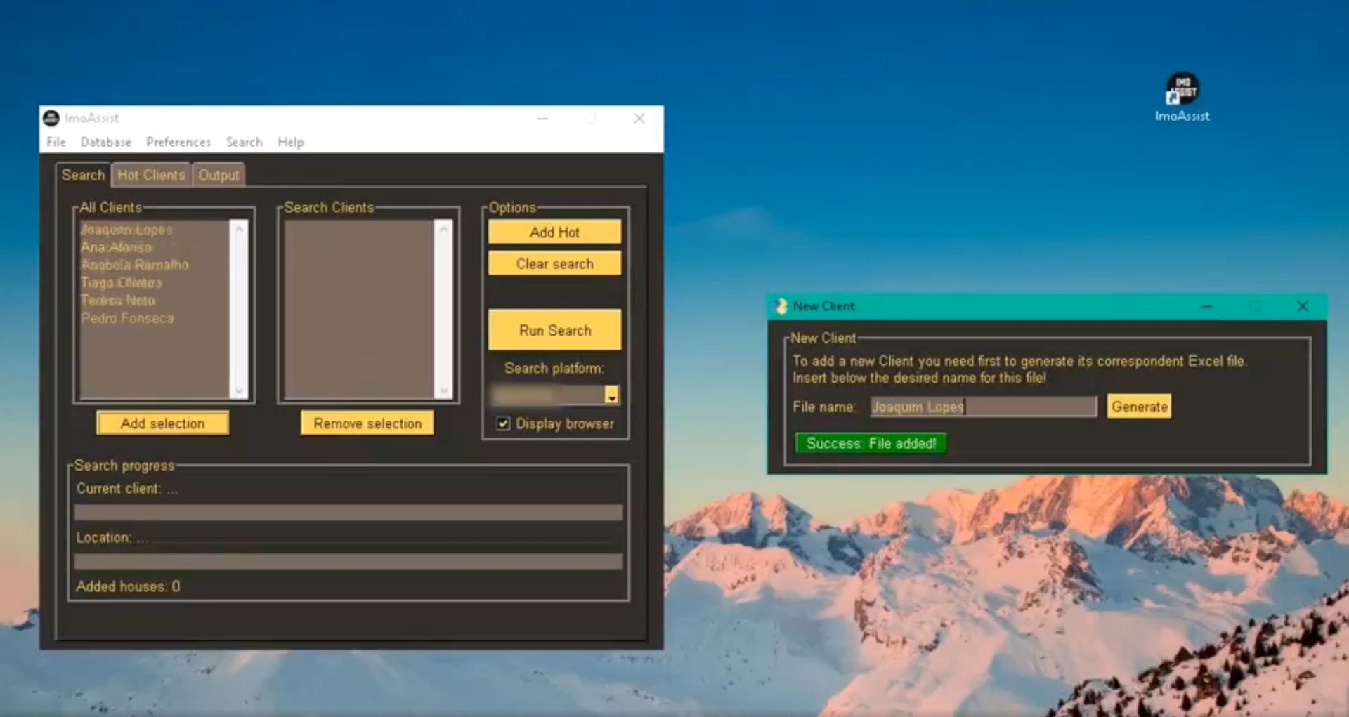 ImoAssist desktop app — real estate aggregator UI